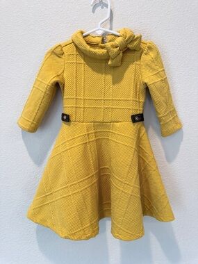 Janie and Jack Yellow Quilted Jacquard Bow Dress 2T Cottagecore Prairie Twirl